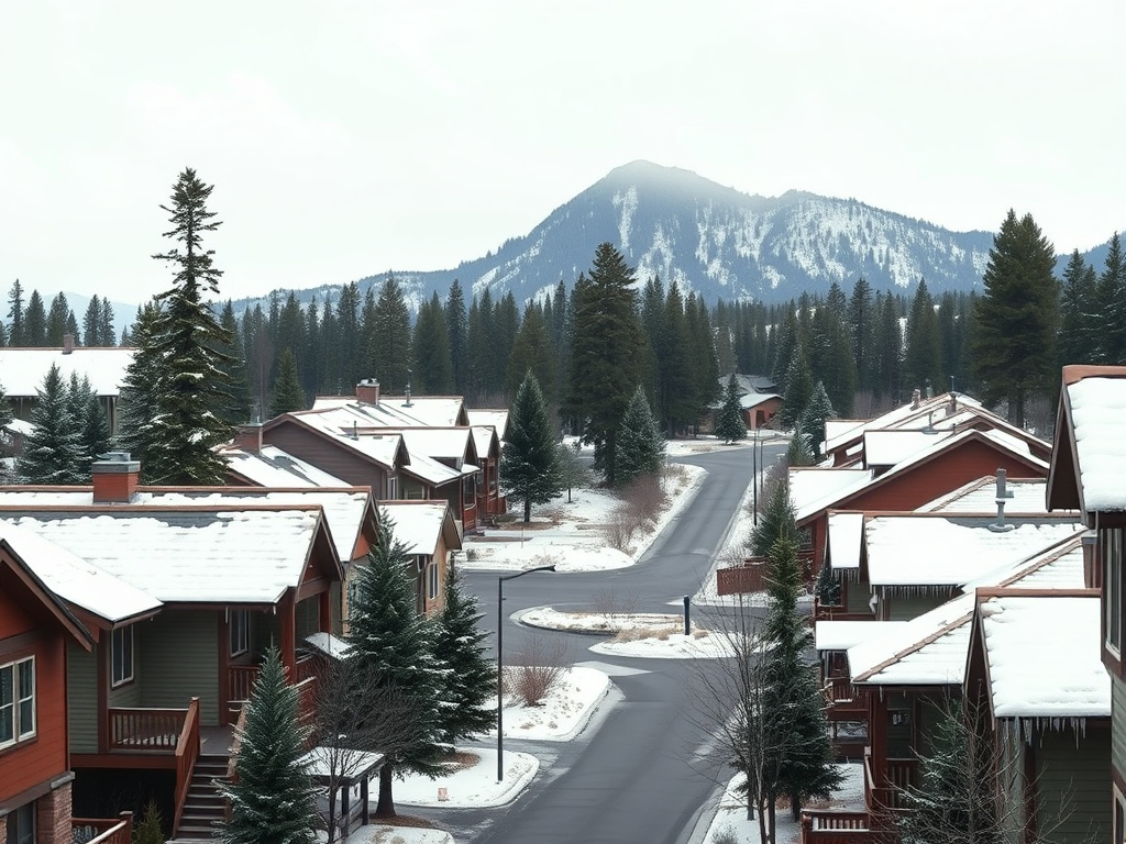Flagstaff, Arizona neighborhood with homes set against ponderosa pines and snow-covered high country